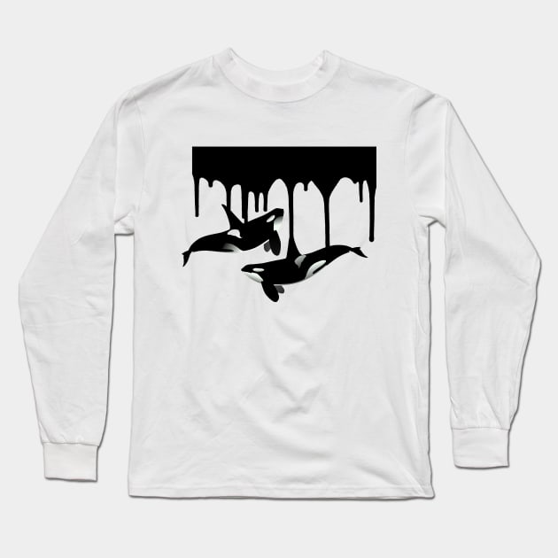 Orca Killer Whale Paint Drips Long Sleeve T-Shirt by ColorFlowCreations